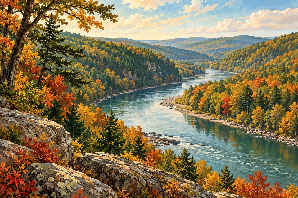 Illustration: River country in autumn