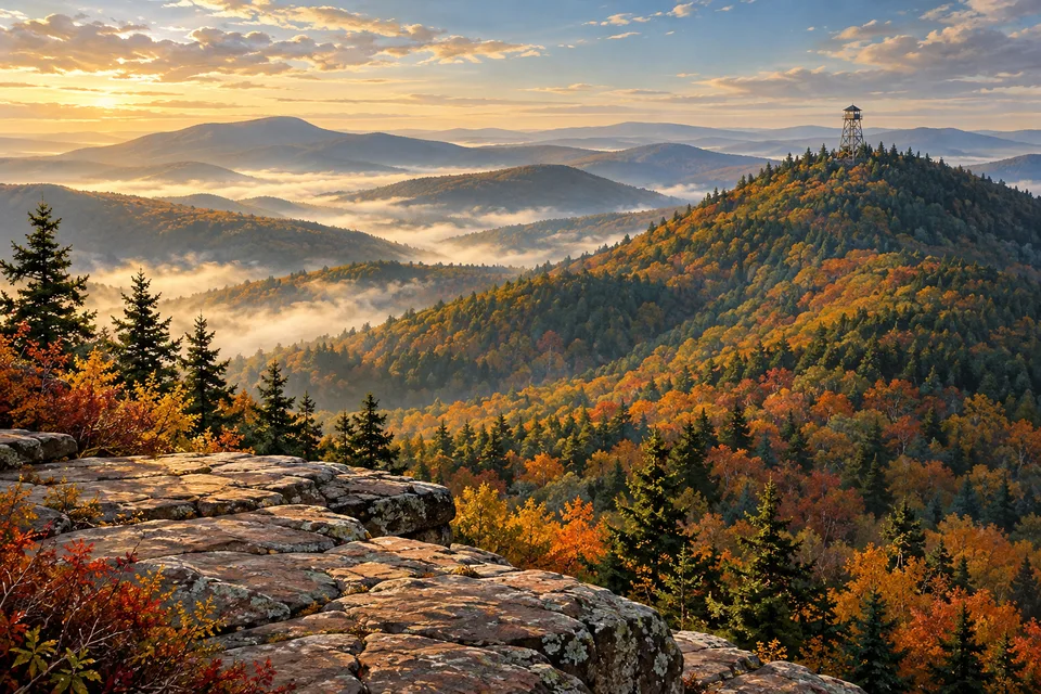 Illustration: Catskill ridges and fire-tower country